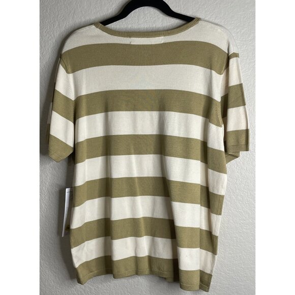 Josephine Chaus Womens 1 US 1X Gold Ivory Sweater Short Sleeve Silk Blend NEW - Picture 2 of 9